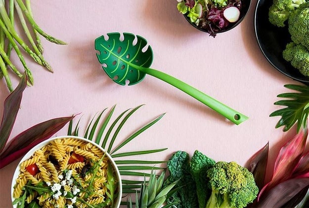 A monstera leaf-inspired slotted spoon for adding tropical vibes to your kitchen.