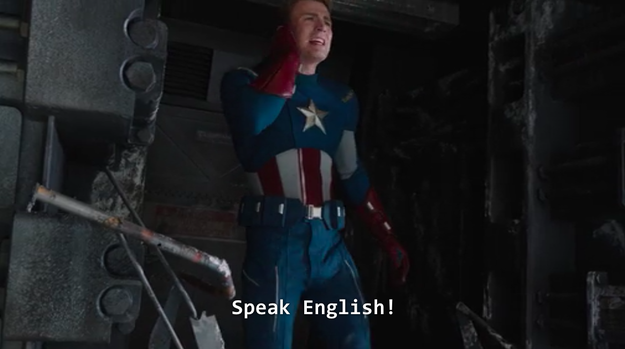 A nerdy character explaining something and someone replying with "in English please."