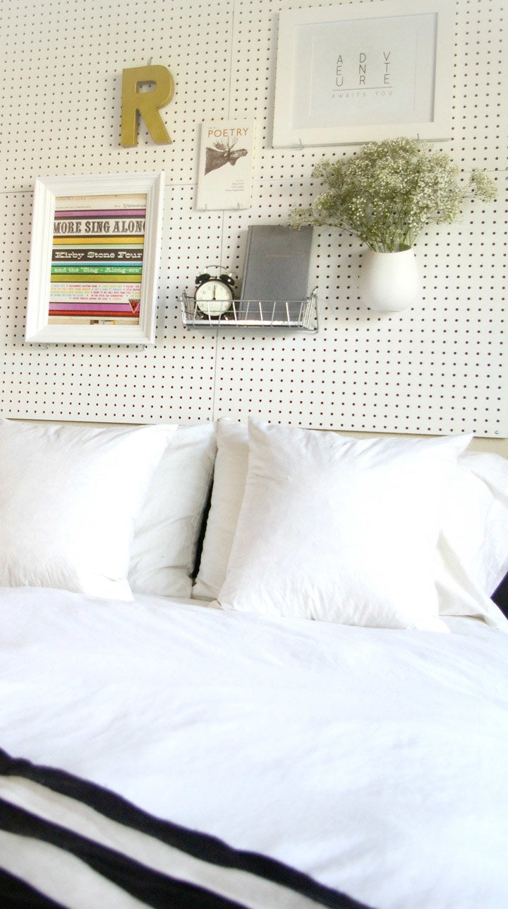 pegboard above a bed