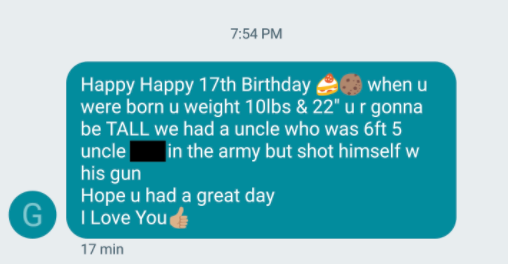 Text messages from grandpa that&#x27;s a happy birthday message with a twist at the end about a suicide