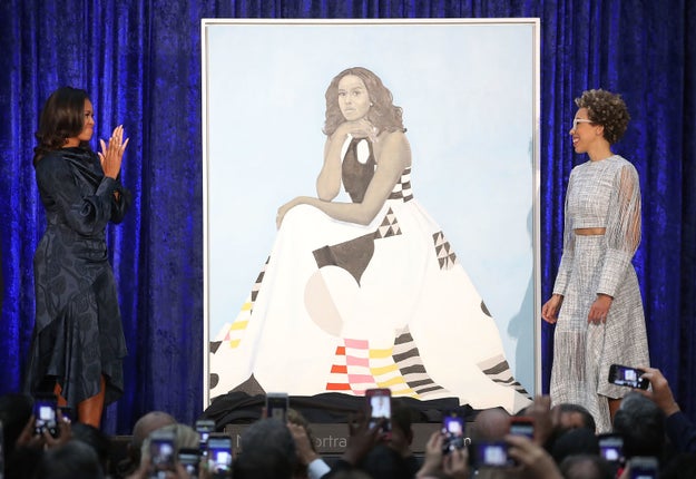 The stunning modernist painting of the former first lady was done by artist Amy Sherald.