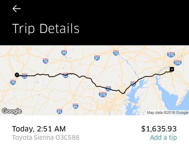 A dude from New Jersey had to pay Uber $1,635.93 after he drunkenly took a car home after a night of partying at a fraternity in West Virginia.