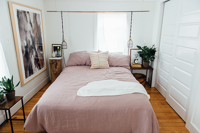 a bed against a window