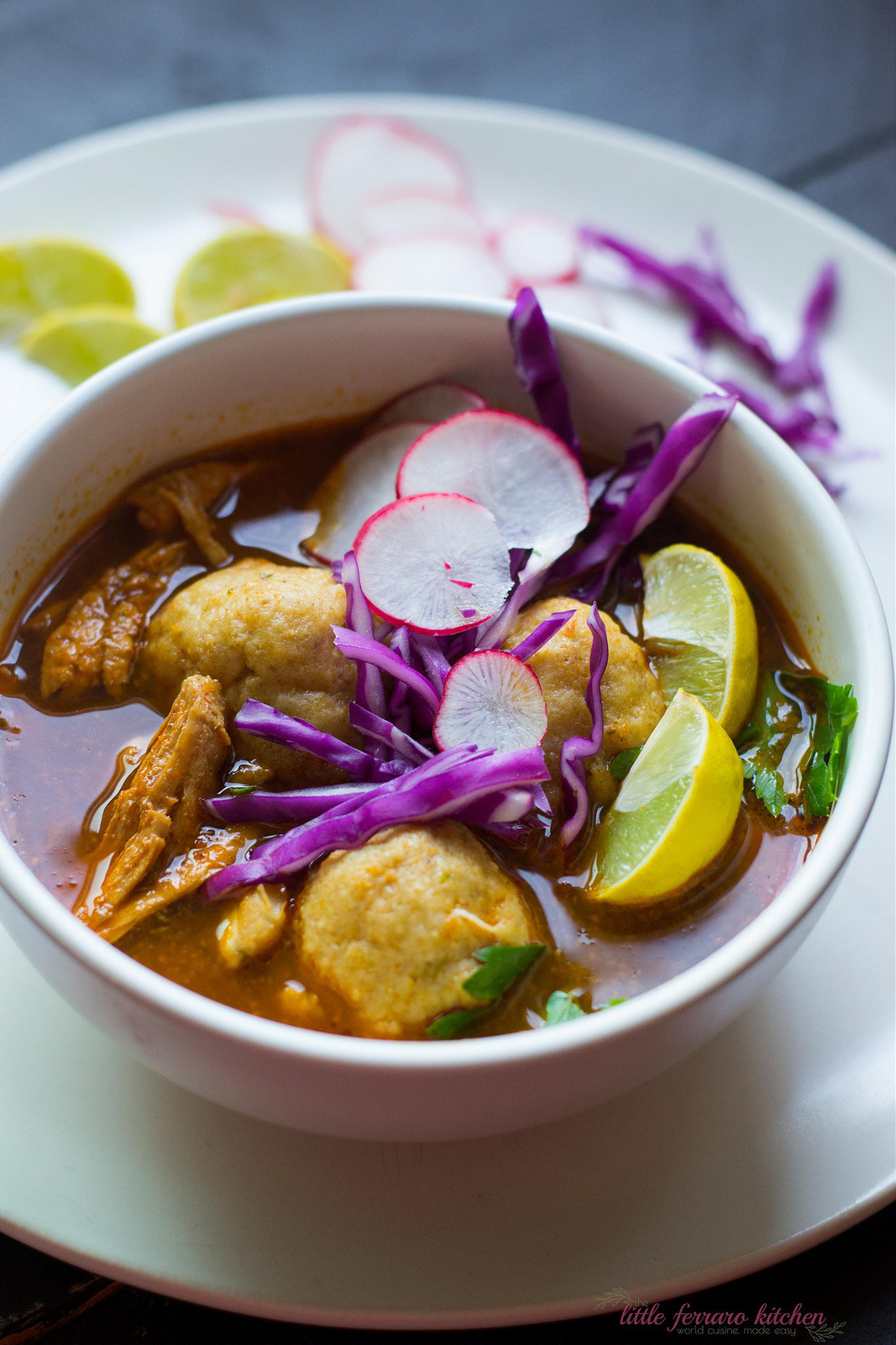 Jewish and Mexican flavors collide in this unique take on matzoh ball soup. Shredded chicken, hominy, black beans, and matzoh balls are simmered in a spicy broth made with onion, garlic, and chile sauce. Get the recipe.