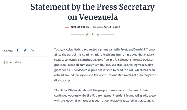 The Trump Administration, however, has made the decision not to speak with world leaders believed to unfairly taint democratic elections. Last year, for example, Trump declined to take a call from Venezuela's President Nicolas Maduro, stating that the US has asked him to "hold free and fair elections."