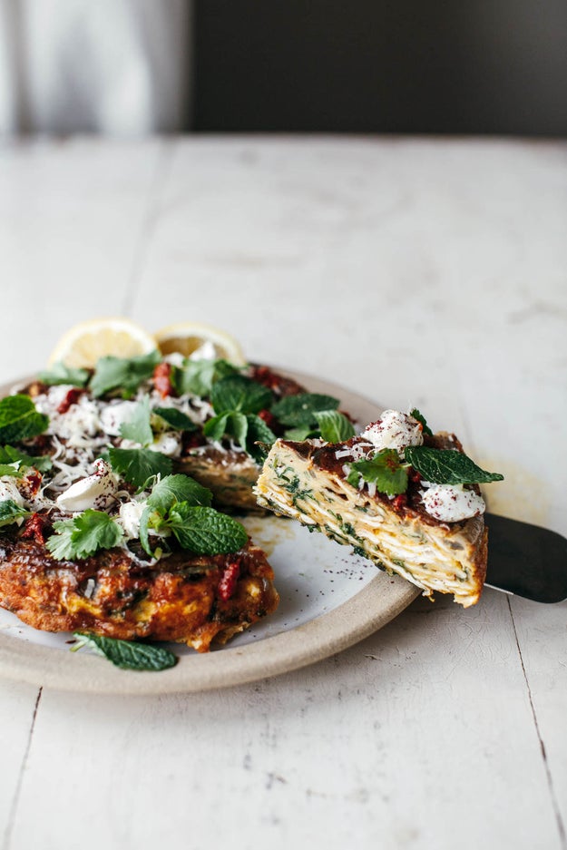 Spinach and White Cheddar Baked Matzoh Frittata