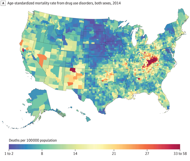 Drug-related deaths have increased by 618.3% since 1980, and Appalachian states have been hit the hardest. The opioid epidemic is likely to blame.