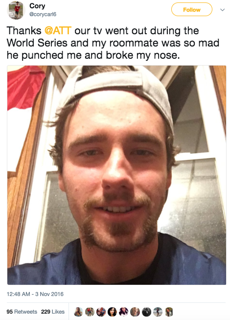 And last but not least, this guy's roommate broke his nose!!
