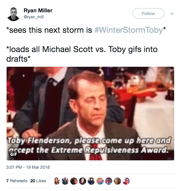 People are blaming Toby from 'The Office' for this dreadful winter storm