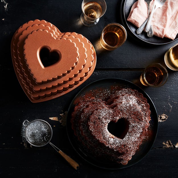 A heart-shaped bundt pan for baking cakes so pretty, they'll bring a ~tier~ to your eye.