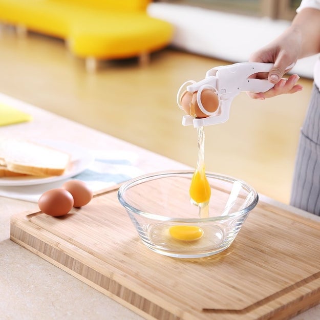 End your struggles of dividing the whites from the yolk with an egg separator. It even cracks the egg open for you if you're one to usually drop shells into your recipes (so no excuses now).