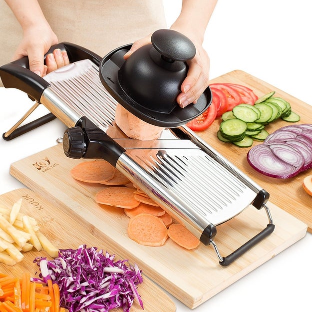 *Slice* the painful process of cutting tough foods like sweet potatoes in half with a vegetable mandolin. No more ruing the lack of our upper body strength (or taking a 30 minute break).