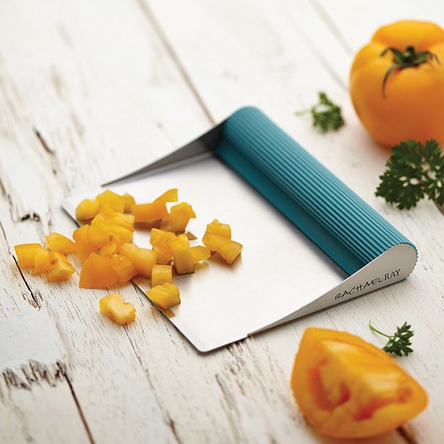 Keep things moving as you cook (without giving up) with a stainless steel food scooper. It'll avoid wasting food and help speed things up when you don't need to keep picking up chopped vegetables a little at a time.