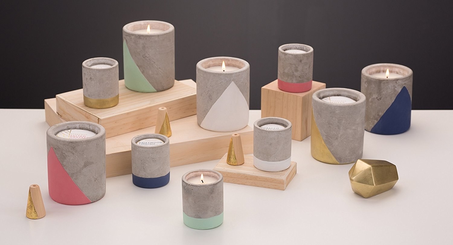 cement candle holders with paint dip design