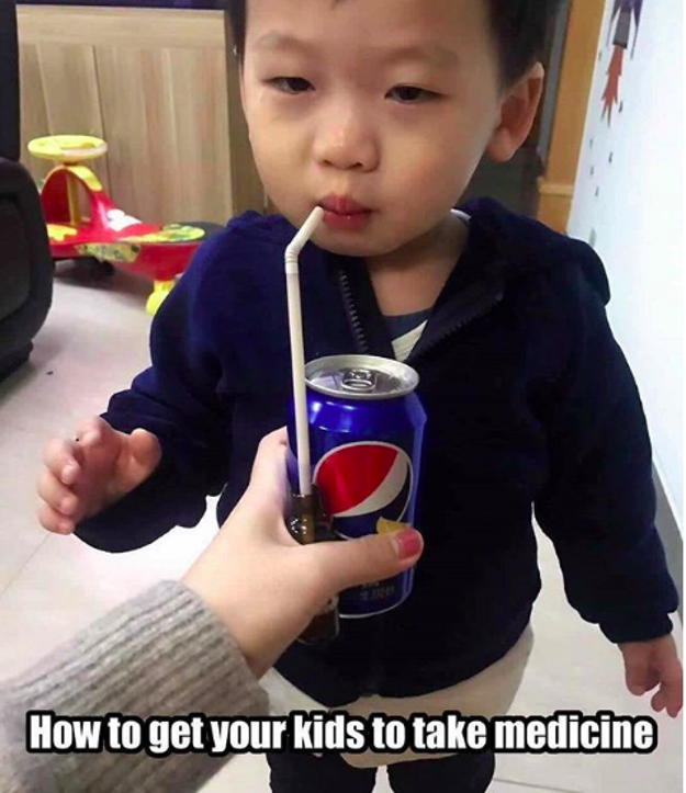 This mom, who figured out how to get her kid to take his medicine: