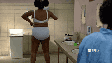 A gif of someone dancing in their underwear