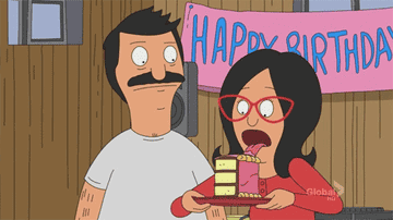 scene of woman eating cake from bob&#x27;s burgers 