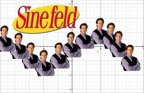 &quot;sinefeld&quot; with jerry&#x27;s photo across a line graph