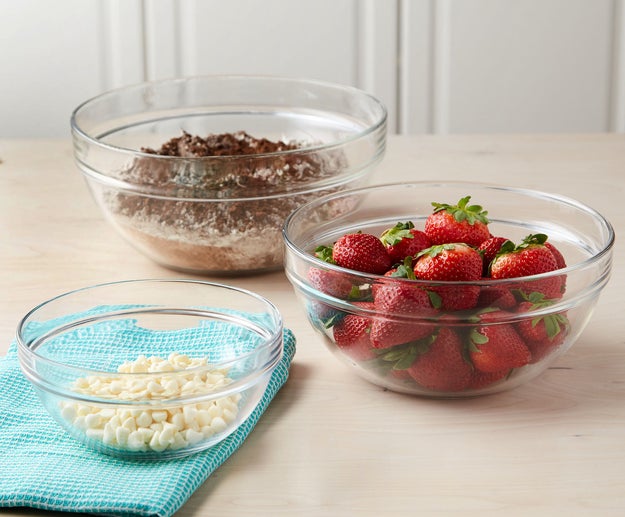 Organize yourself before diving into a recipe with glass mixing bowls. You won't feel as frazzled when everything has its own place.