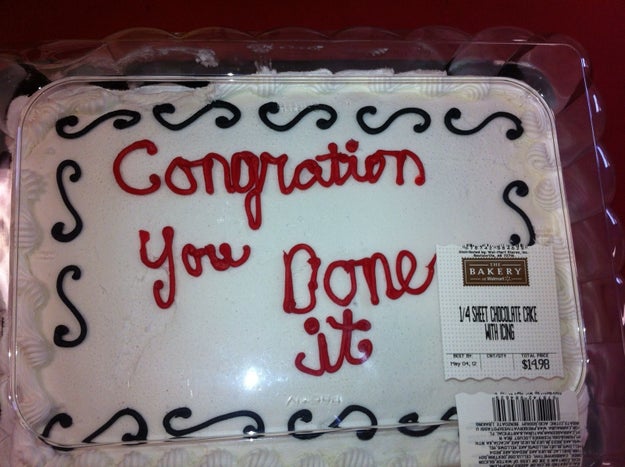 This attempt at a "congratulations, you did it!" cake.
