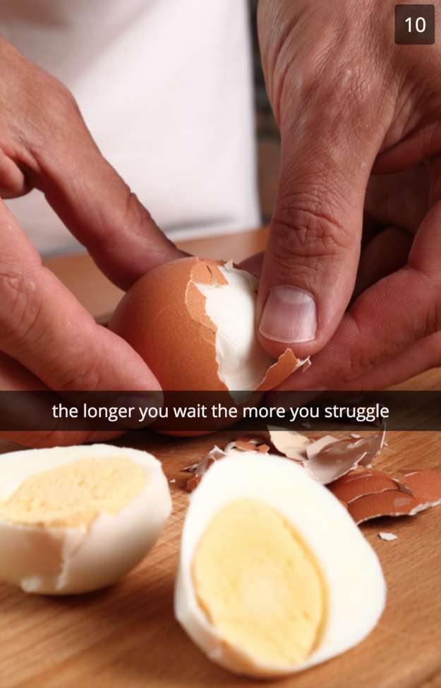 You wait too long to peel your hard boiled eggs.