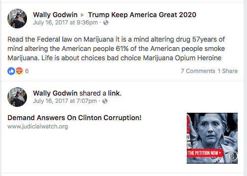 Godwin's social media posts indicate that he is staunchly opposed to marijuana.