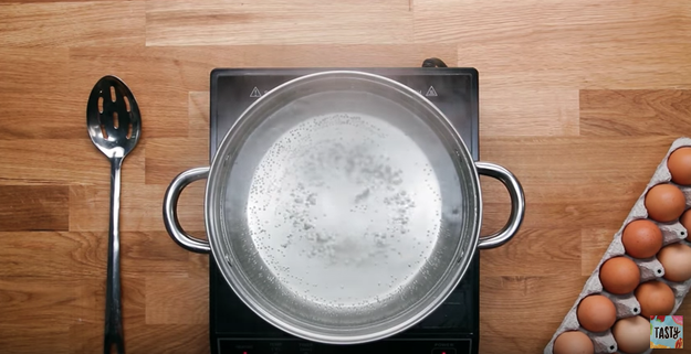 You poach your eggs in full-on boiling water.