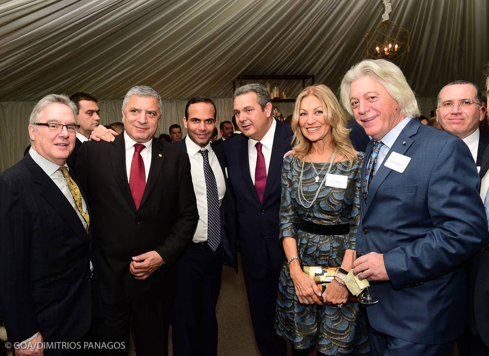 George Papadopoulos (third from left) and Panos Kammenos (fourth from left) at the St. Regis Hotel in Washington, DC, on the eve of Donald Trump's inauguration.