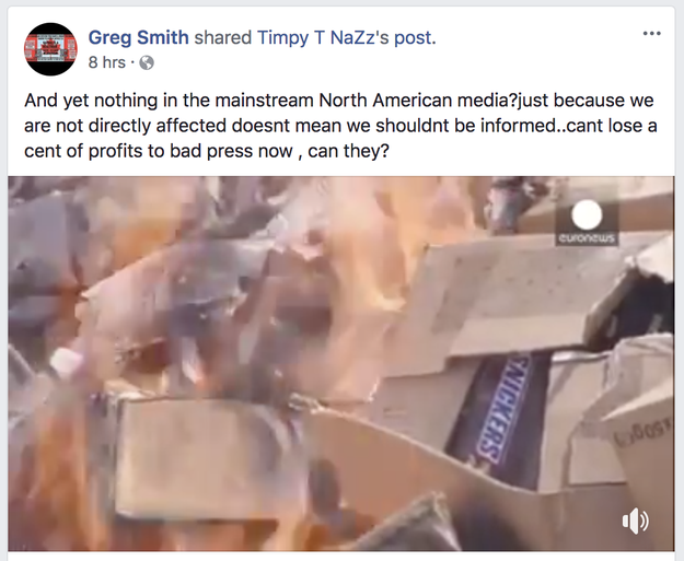 This user reshared the Timpy T NaZz post and claimed that "mainstream North American media" was suppressing the story to help protect the company's profits.