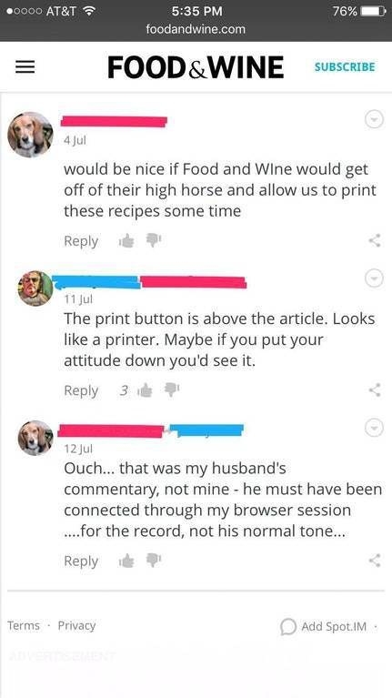 The person whose "husband" made the comment.