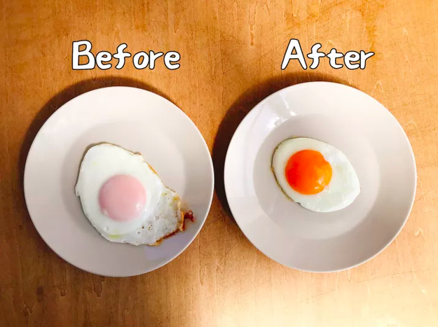 Beautify your egg-cooking abilities on (a.k.a. I know how to not burn things) by cracking the egg into a strainer first. The yolk will come out perfectly yellow, which means you're about to hit 100+ likes on Instagram.