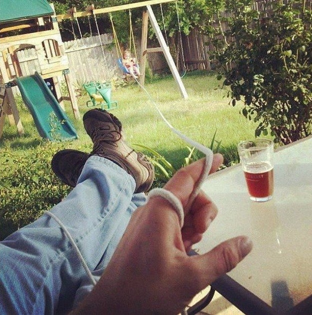 This dad who found a way to spend quality time with his child from the comfort of his chair.