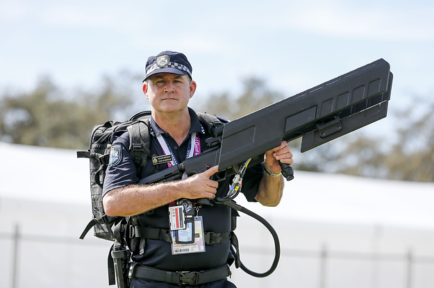 Police Have Big Gun Looking Things To Take Down Drones At The Commonwealth Games Police Have Big Gun Looking Things To Take Down Drones At The Commonwealth Games