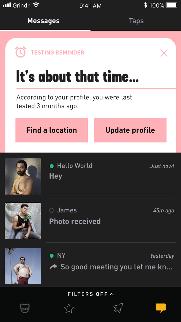 Once activated, a pink reminder will pop up telling users they're due for an HIV test.