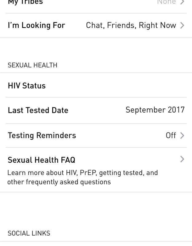 The app already gives users the option to share their HIV status and date they were last tested. The testing reminders can be turned on in the profile edit screen.