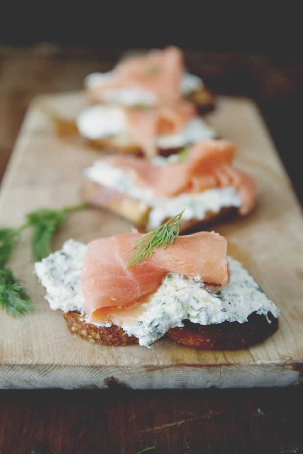 Salmon Lemon Herb Ricotta Crostini