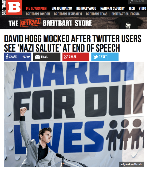 David Hogg did not do a Nazi salute at the end of his March For Our Lives speech.