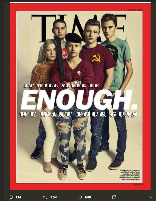 This crudely photoshopped Time magazine cover of Parkland shooting victims is not real.