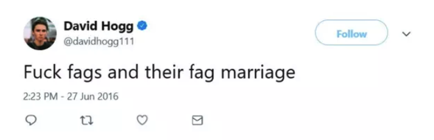 David Hogg did not tweet an anti-gay message in 2016.
