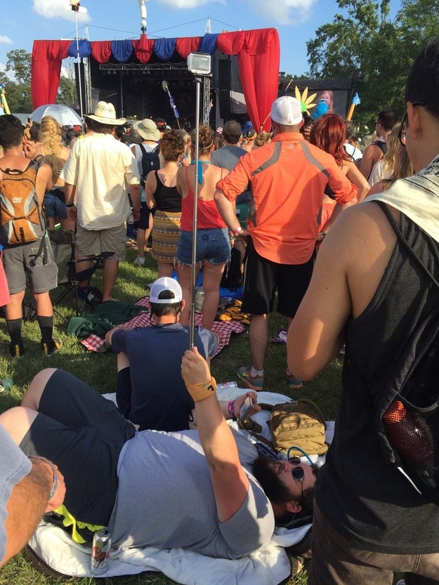 This festivalgoer who found a way to enjoy the music in comfort.