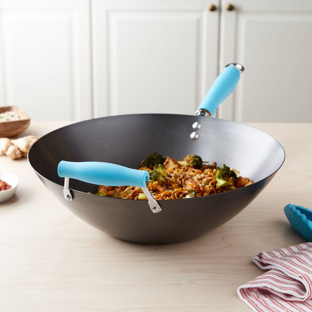 A carbon steel wok with a "helper handle" to make stir frying (even when piled high with heavy ingredients) so much easer. Plus, those high walls mean you can include toooooons of veggies and protein!