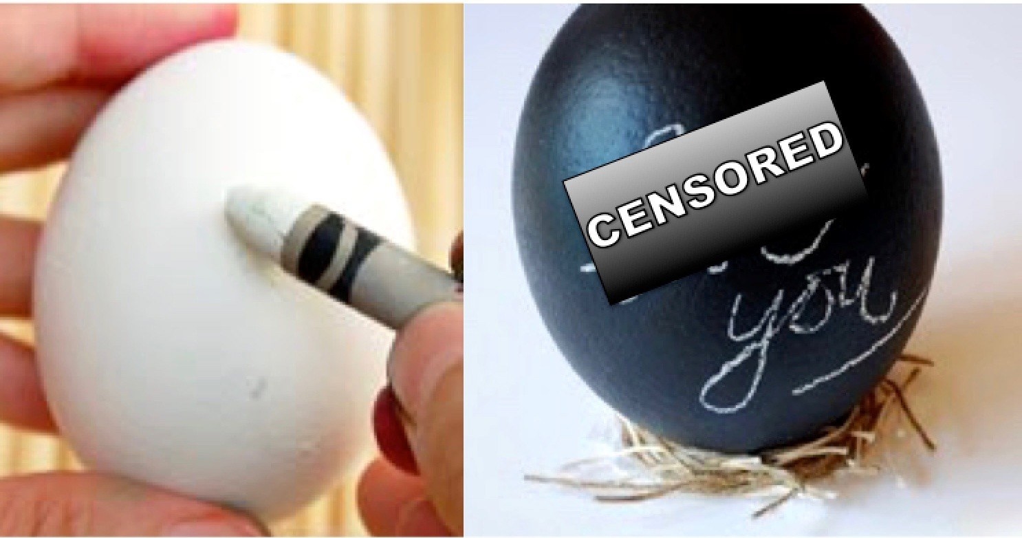 The wax of a white crayon makes it so the dye does not dye the area you write on. Plus due to the white color of the egg, the crayon is undetectable.
