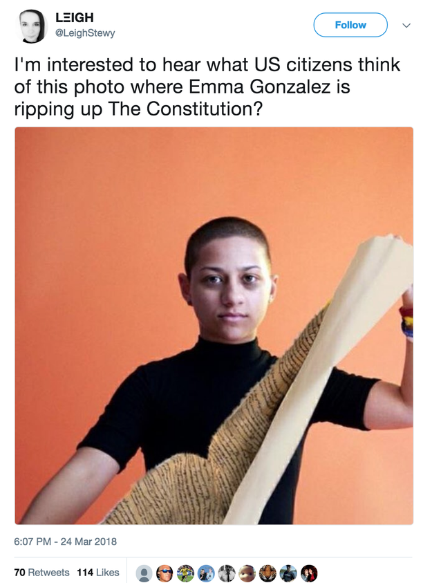Earlier this week, a fake photo of Parkland survivor and prominent student activist Emma González began circulating claiming to show her tearing up the constitution.