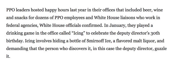 And apparently, in the Trump administration. According to the Washington Post, workers in an "obscure White House office" celebrated their deputy director's 30th birthday earlier this year by icing him.