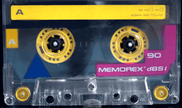 A GIF of a Memorex 90-minute tape playing. 
