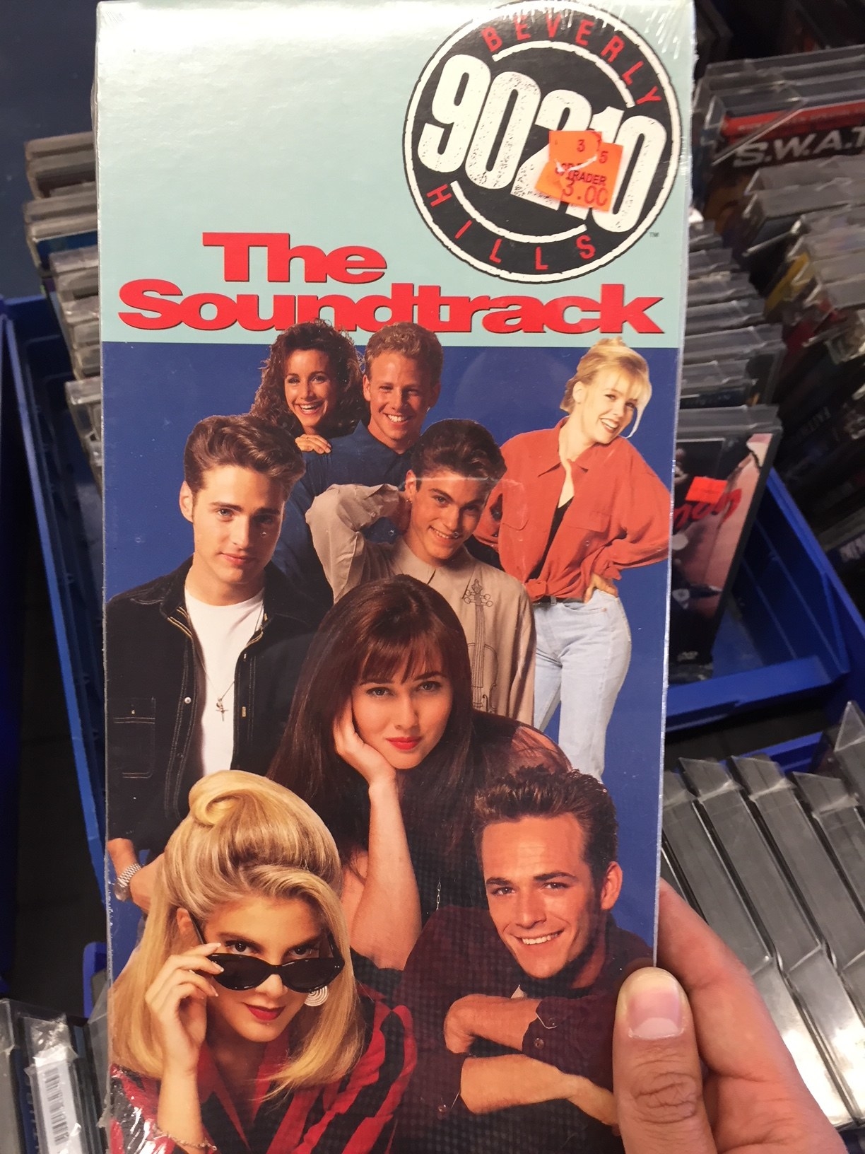 A &quot;Beverly Hills, 90210&quot; CD soundtrack in its original long box case.