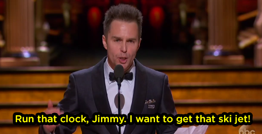 And then in his speech, Sam Rockwell called a Jet Ski a "ski jet."