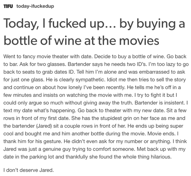 The one about buying wine at the movie theater: