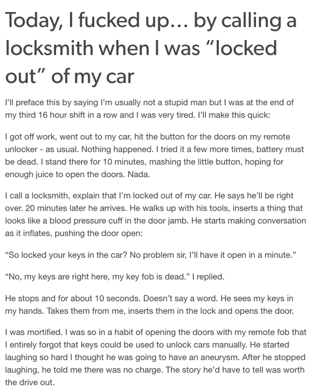 The one about getting locked out: