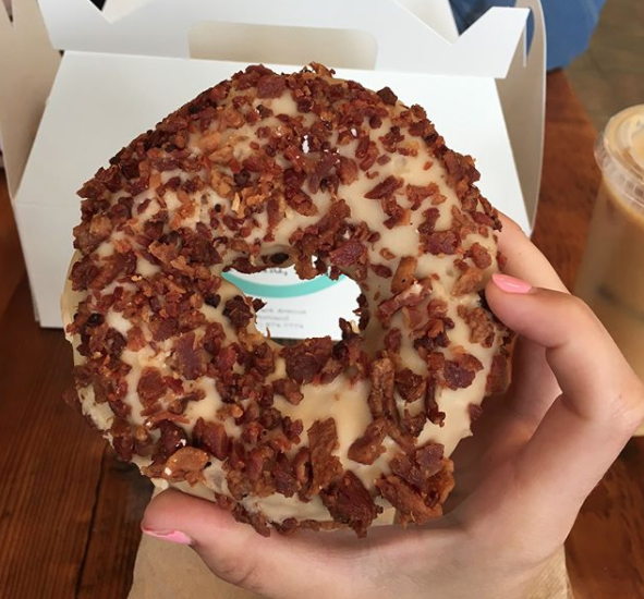Potato donut with bacon bits
